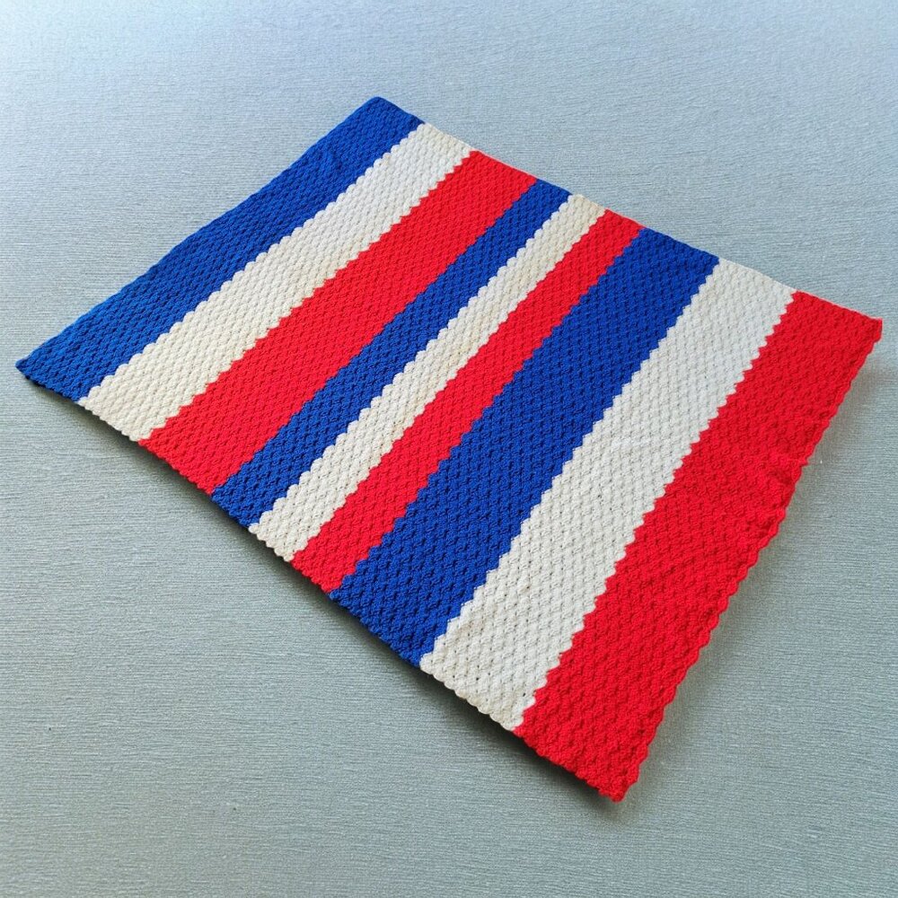 American Flag Hand Made Afghan Crochet Blanket Throw‎ Patriotic VTG USA 62"x 52"